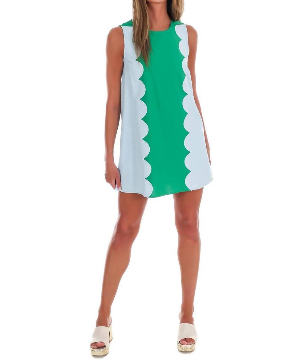 NEW DAY + MOON women's scalloped sweetie mini dress in green/blue